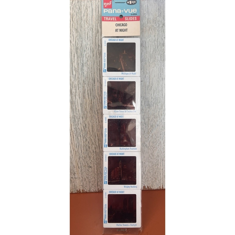 PANA-Vue GAF Chicago at night SLIDES lot OF 5 SEALED vintage! Playboy club
